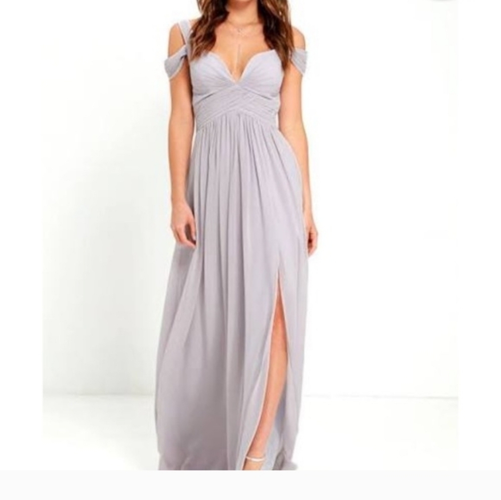 Lulu's Bariano Ocean Of Elegance Light Grey Maxi Dress NEW